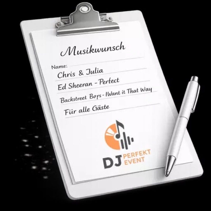 Musikwunsch-Zettel mit dem Logo von DJ Perfekt Event